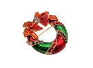GOLDFINGER RED GREEN CHRISTMAS WREATH BROOCH thumbnail